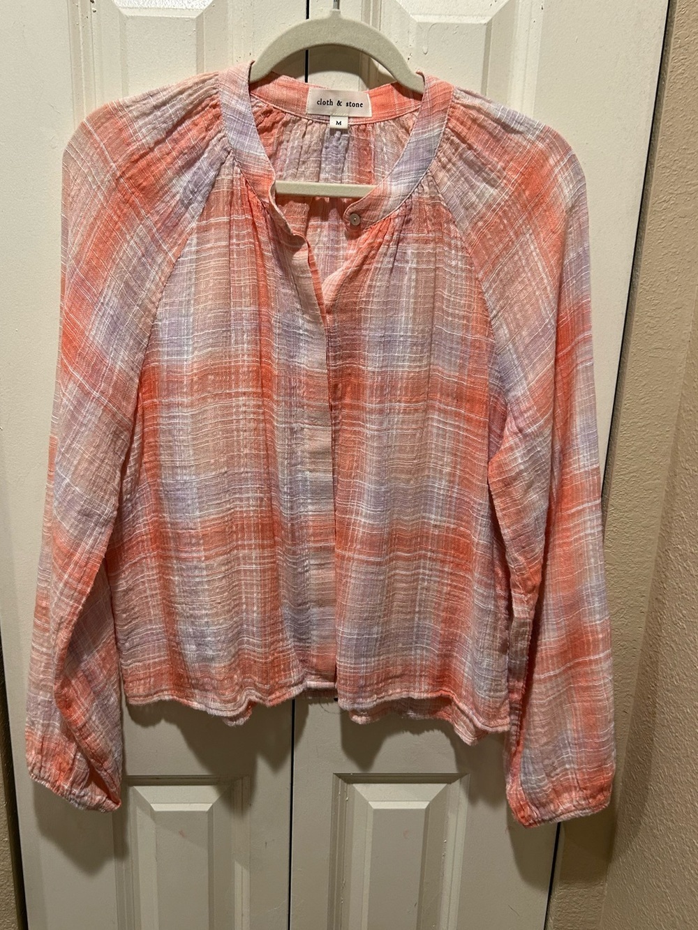 Anthropologie Cloth & Stone Textured Shirred Blouse , size M